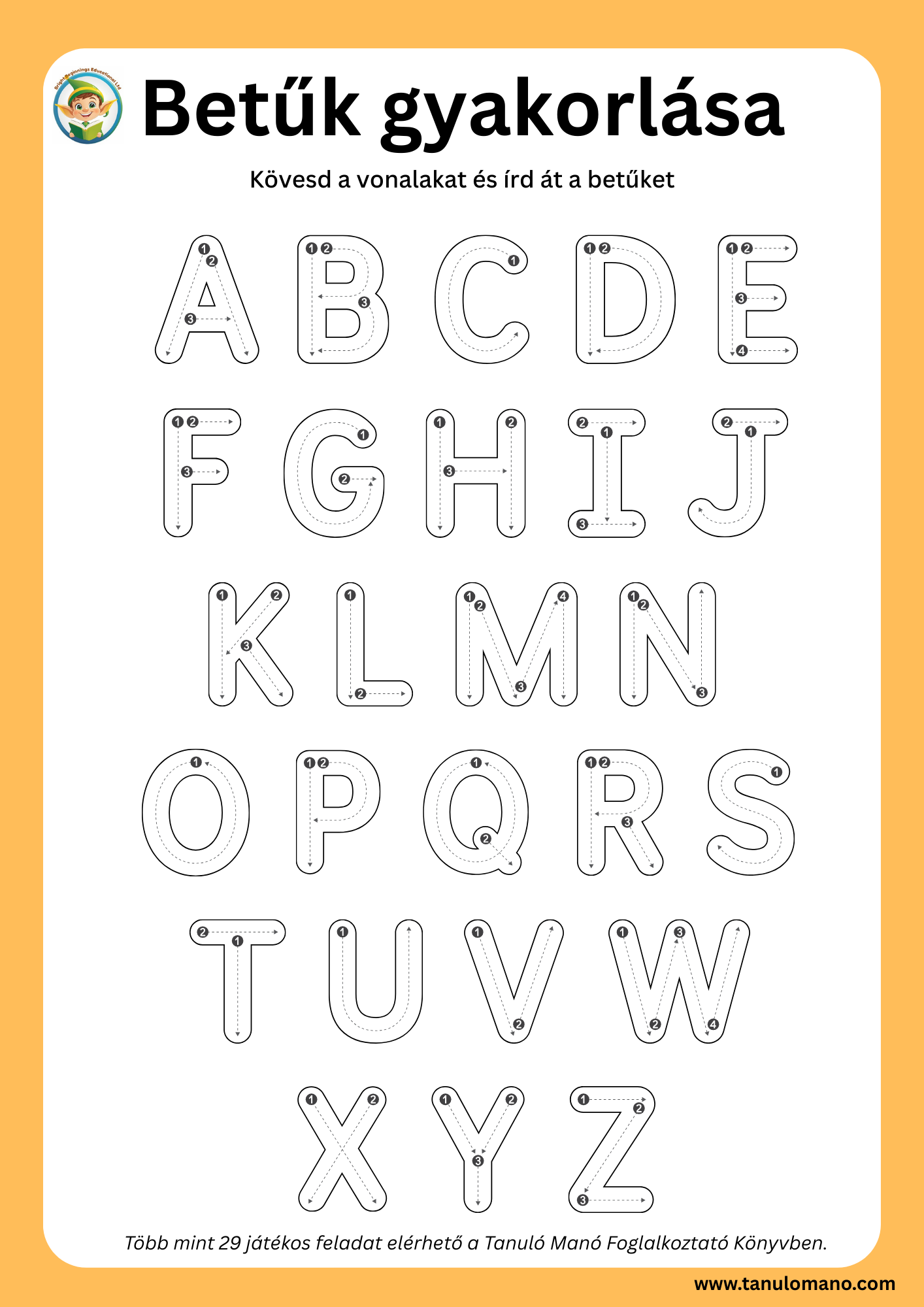 Hungarian alphabet tracing worksheet for kids printable