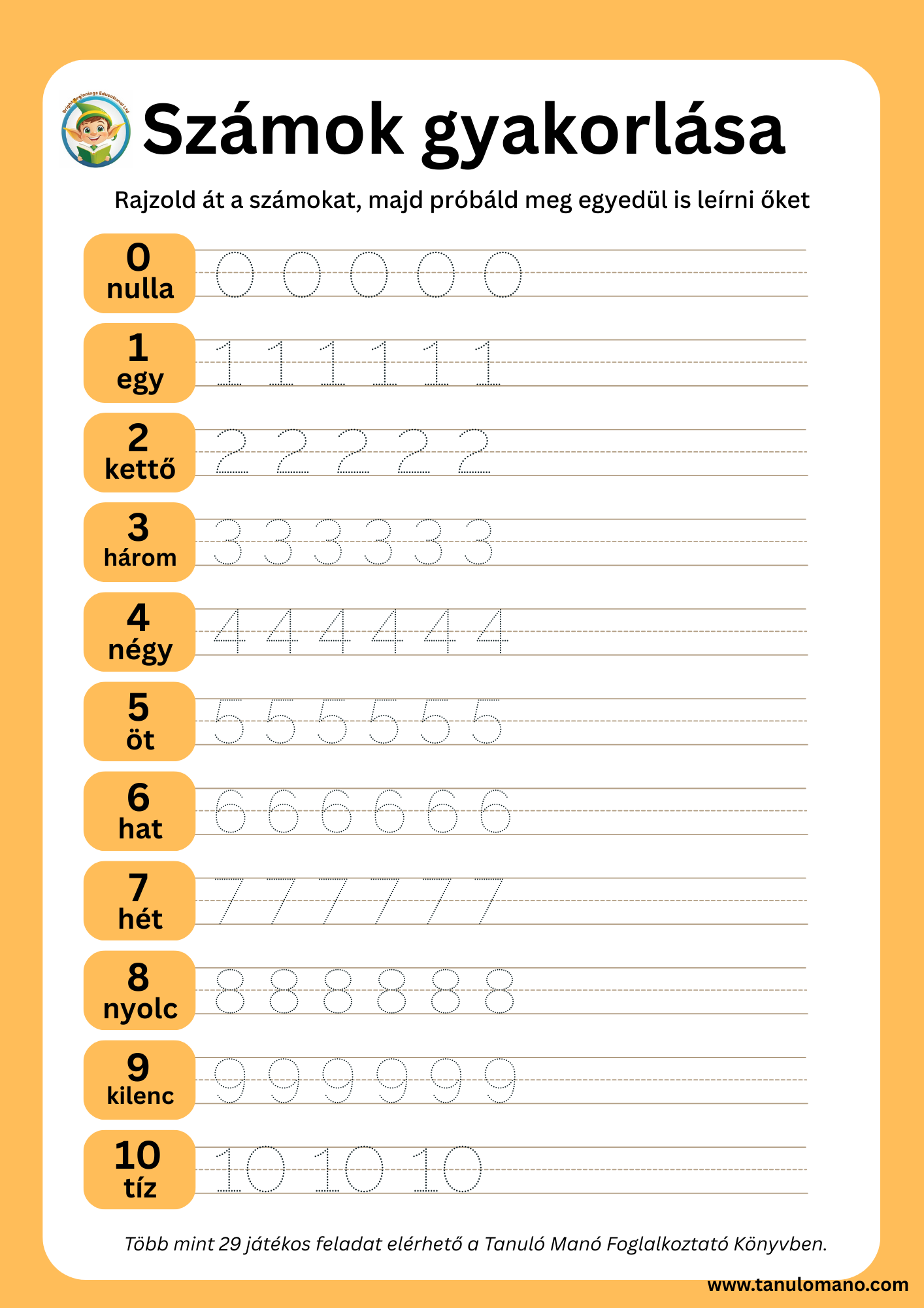 Hungarian counting worksheet for kids printable