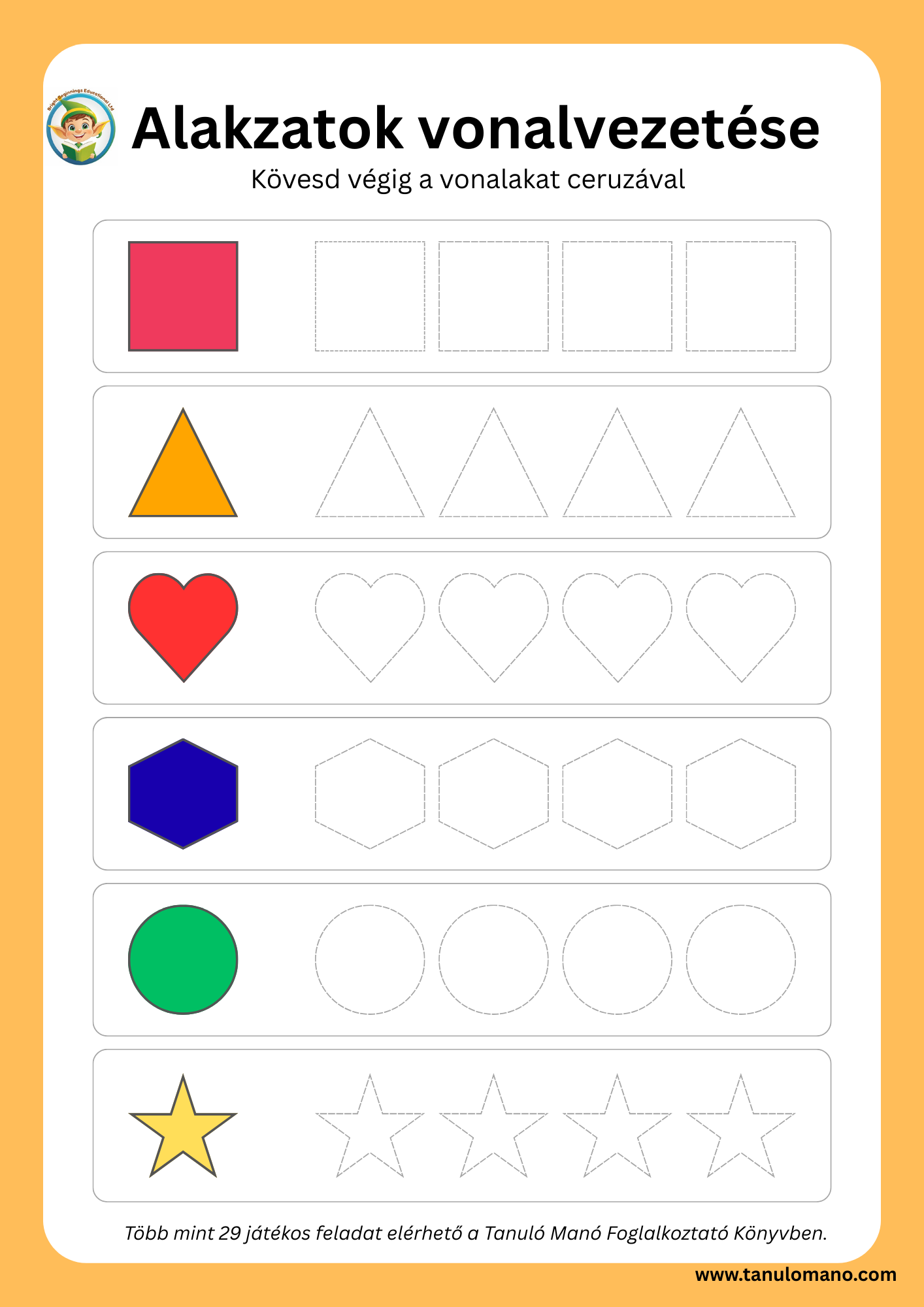 Hungarian shapes worksheet for kids printable.